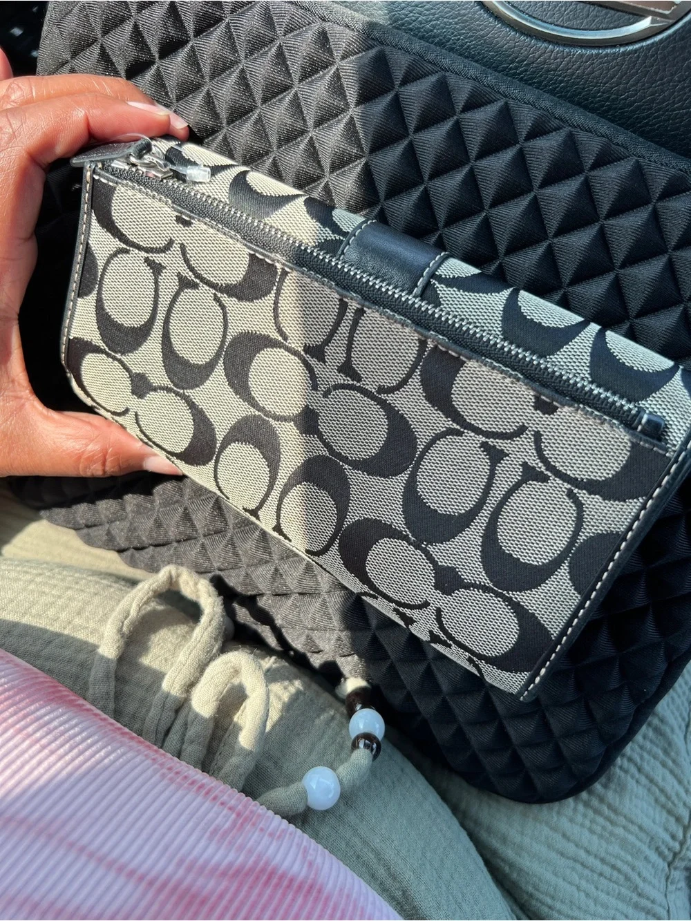 Coach Black & Gray Signature Continental Wallet